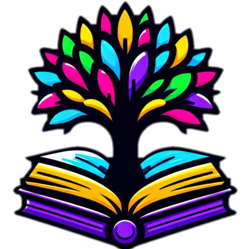 a multi-colored tree growing from the pages of a colorful book.